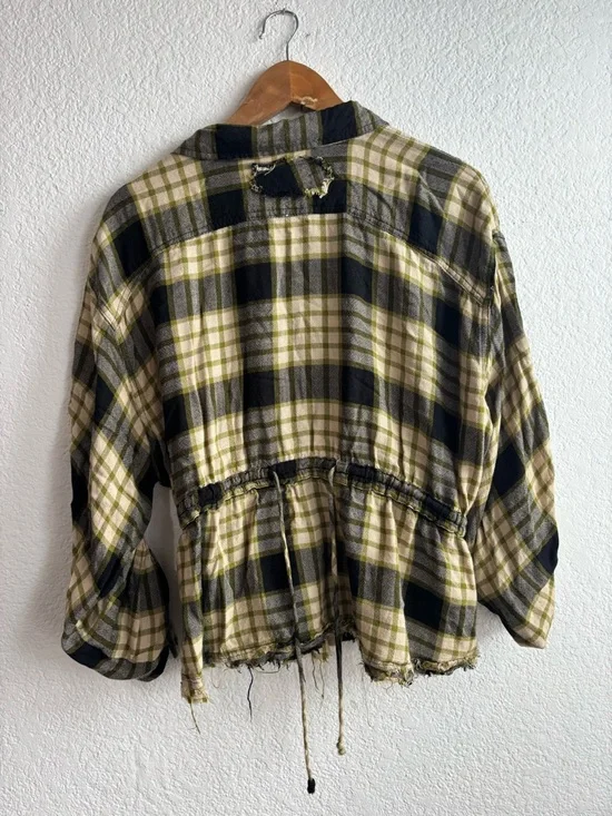 We The Free Yellow and Black Plaid Pacific Drawn Top Medium - Picture 6 of 9